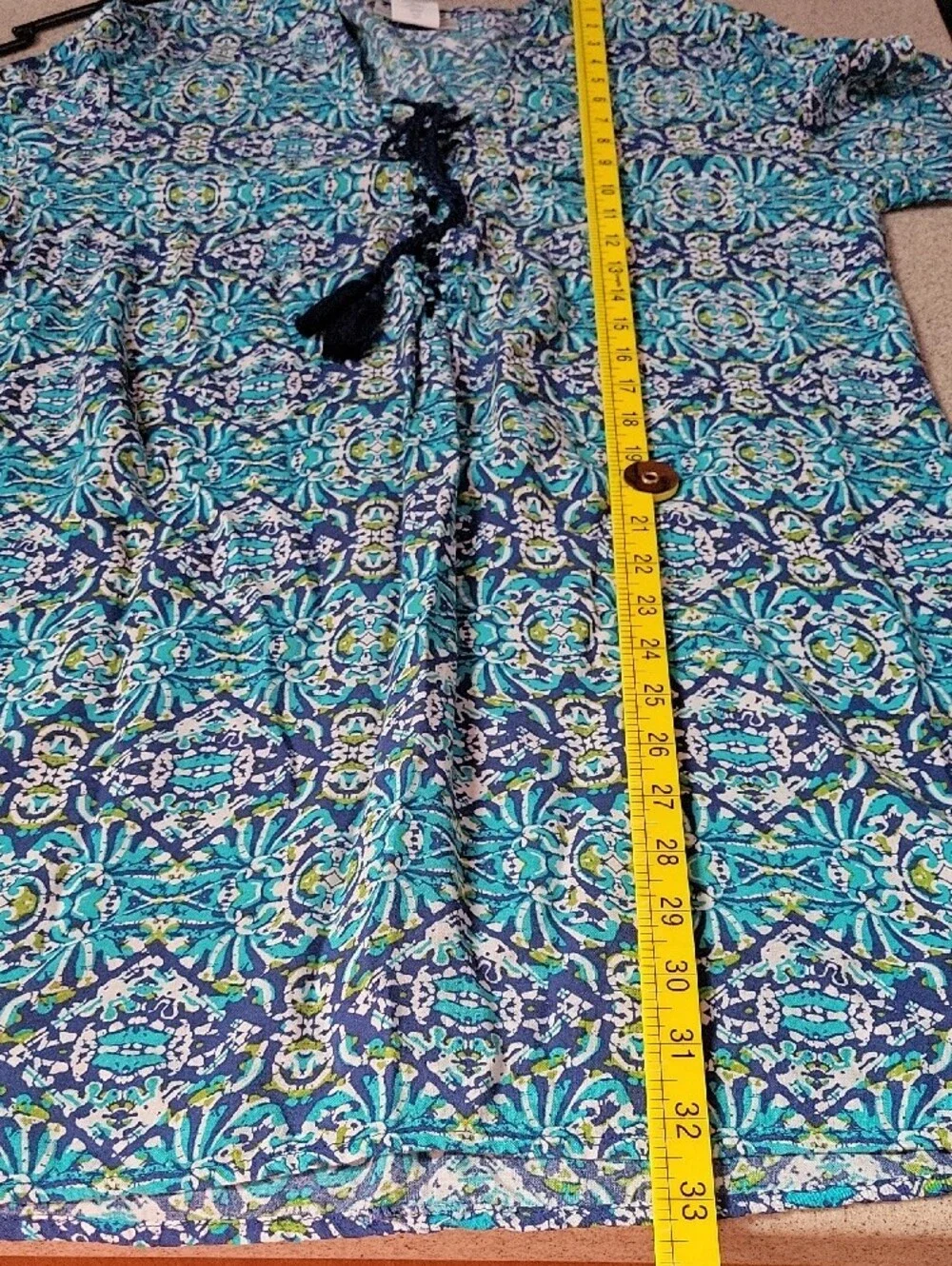 La Blanca Tuvalu Tapa Long-Sleeve Tassel Tunic Coverup Size Medium Viscose